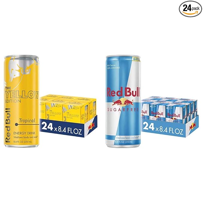 Red Bull Yellow Edition Tropical and Sugar Free Energy Drinks 8.4 Fl Oz 24 Cans (6 Packs of 4)