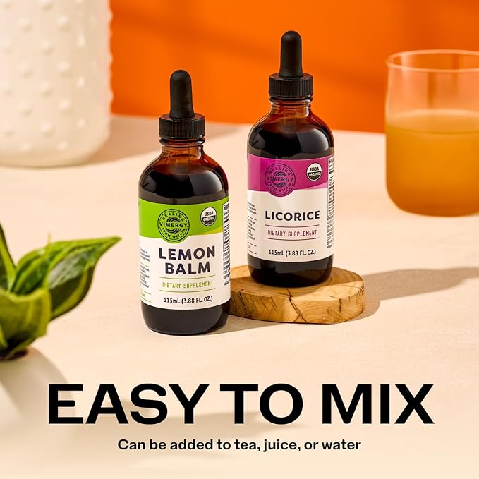 Vimergy GLP-1 Companion Kit* – Lemon Balm (115ml) + Licorice (115ml) – Digestive + Stress Support – Organic Vegan Kosher – Fast-Absorbing Liquid Extracts – Herbal Tea Companion for GLP-1 Users