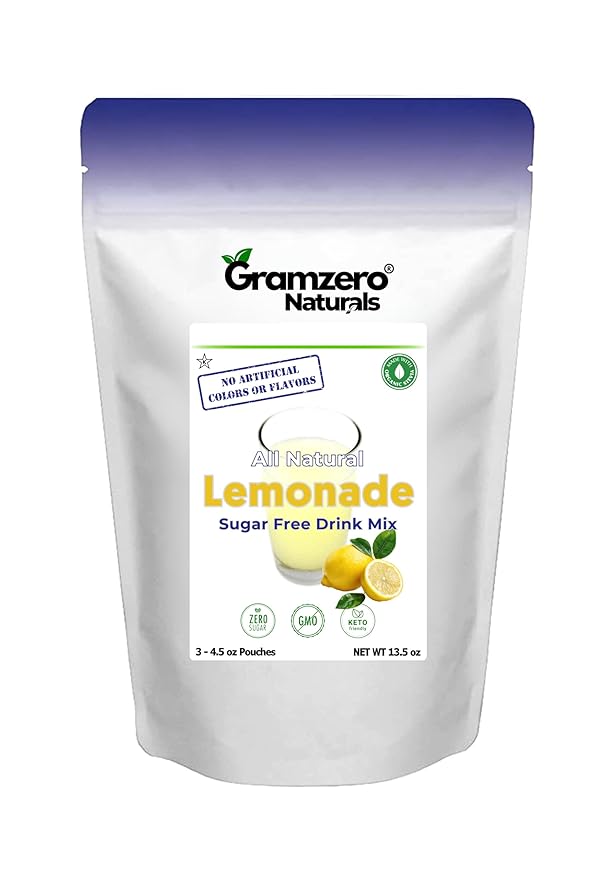 GramZero All Natural Lemonade Zero Calorie Sugar Free Drink Mix Great For Nutrition Club Loaded Tea Stevia Sweetened