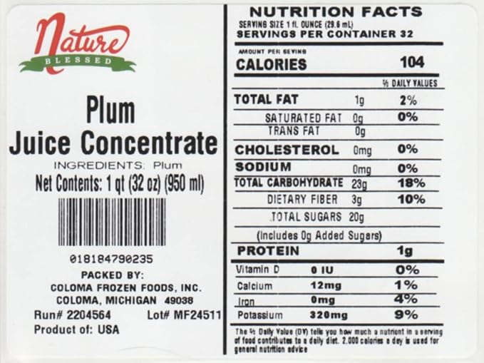 Nature Blessed 100% Plum Fruit Juice Concentrate - 2 Quarts (2/32 fl oz bottles) Applications: Home Wine Making Home Brewing Distilling Mead Smoothies Jelly at Home