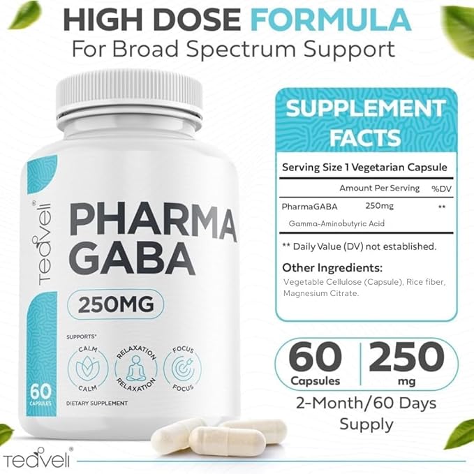 Pharma GABA 250 mg– Naturally Fermented GABA Supplement– Clinically Proven to Support Relaxation Cognitive Health Sleep &amp Focus– PharmaGABA Complements L-Theanine- Alternative to Gummies &amp C