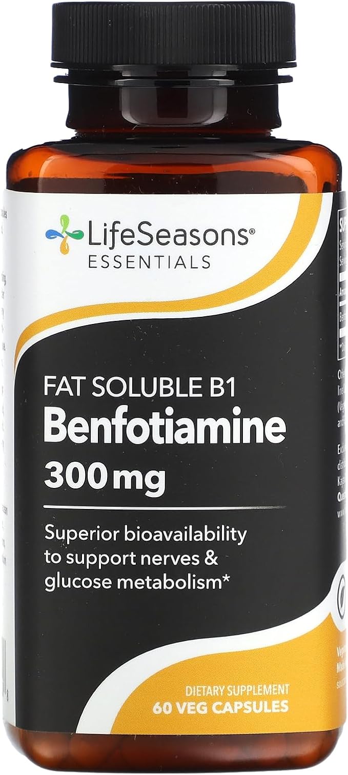 LifeSeasons Benfotiamine 300 mg per 2 Capsules – High‑Absorption Fat‑Soluble Vitamin B1 Supplement for Nerve &amp Metabolic Support Cognitive &amp Circulatory Health – 60 Vegan Capsules