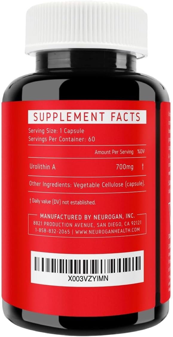 Neurogan Urolithin A Supplement Capsules - 700mg 60 Ct - High-Potency Cellular Health Postbiotic Compound- Sourced from Pomegranate Extract Made in USA Take 1 Daily