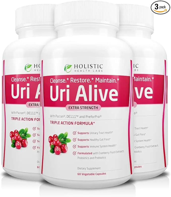 Uri Alive Extra Strength Urinary Support Supplement for Urinary Tract Bladder Gut Flora and Immune System Health (60 Count (Pack of 3))