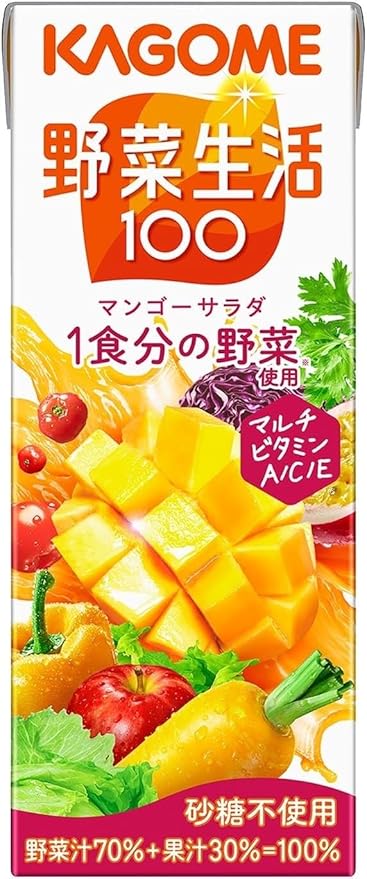 Kagome Yasai Seikatsu Vegetable Life 100 Mango Salad 200ml (Pack of 12) Japanese Carrot &amp Mango Vegetable &amp Fruit Juice MADE IN JAPAN Limited Stock