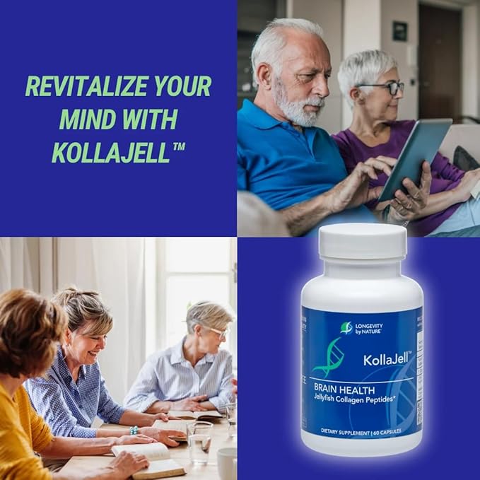 Longevity by Nature KollaJell Collagen Peptides Brain Supplement Memory Pills and Focus Supplement for Brain Health and Cognitive Support 60 Capsules