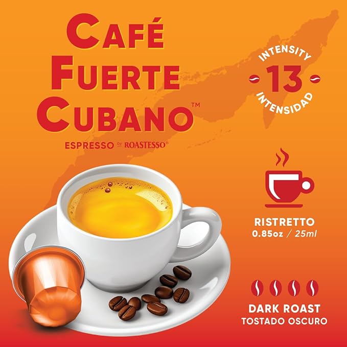 Café Fuerte Cubano Aluminum Espresso Capsules Compatible with Nespresso Original Machines Dark Roast Intensity 13 High Caffeine Recyclable Coffee Pods Roasted and Packaged in USA (80 Count)