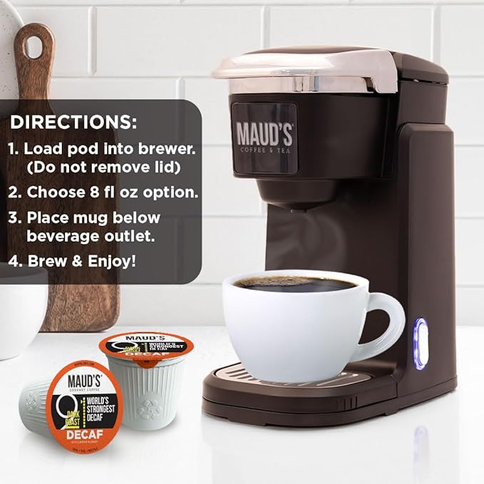 Maud's World's Strongest Decaf Dark Roast Coffee Pods 36 ct Decaffeinated Dark Roast Coffee in Single Serve Pods – 100% Arabica Coffee Compatible with Keurig K Cups Maker