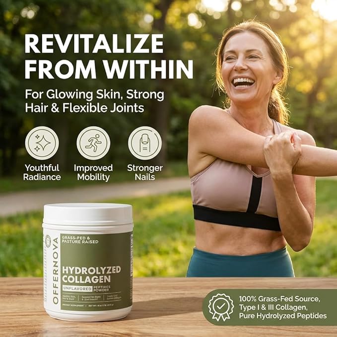 Hydrolyzed Collagen Peptides Powder - 100% Pure Grass Fed &amp Unflavored for Women &amp Men – for Healthy Bones Joints Hair &amp Skin – Colageno Hidrolizado en Polvo Piel Cabello y Articulacio