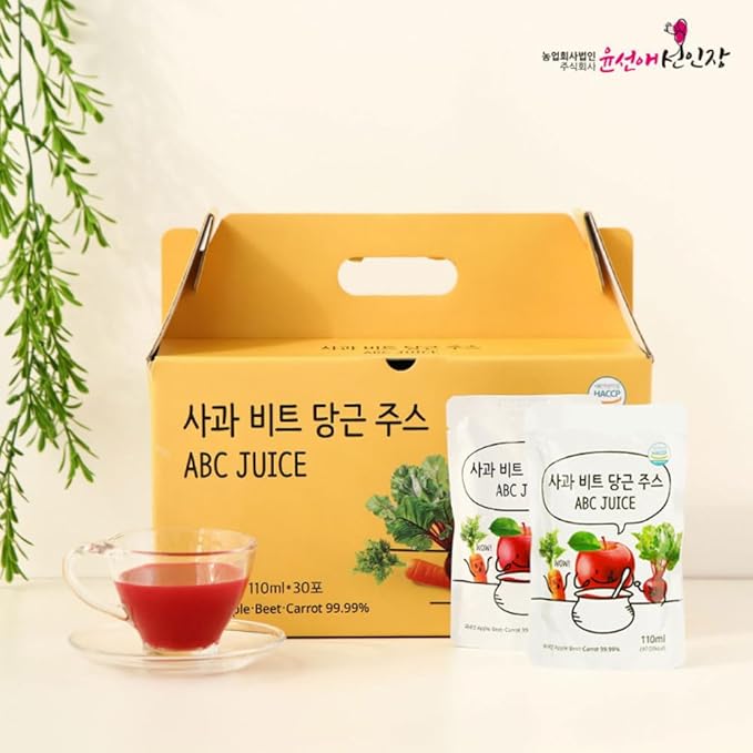 YoonSunAe ABC Juice 110ml/3.72fl.oz. X 30 Pouch Apple Beet Carrot Juice NFC(Not From Concentrate) No Sugar Added Made in Korea