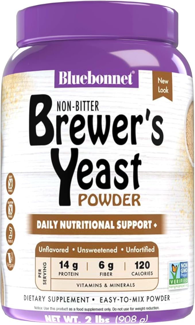 Bluebonnet Nutrition Super Earth Brewers Yeast Powder Super Food Whole Food Source for Vitamins Great Tasting Vegan Vegetarian Non GMO Gluten Free Soy Free Milk Free Kosher 2 lb