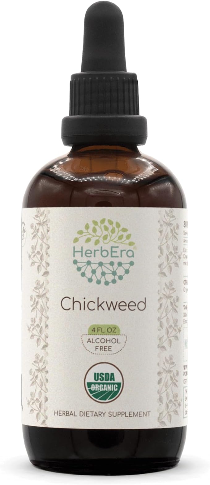 Chickweed B120 Alcohol-Free Herbal Extract Tincture Concentrated Liquid Drops Natural USDA Organic Chickweed (Stellaria Media) Dried Above-Ground Parts (4 fl oz)