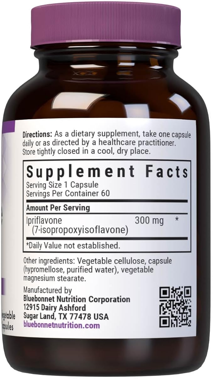 BlueBonnet Nutrition Ipriflavone 300mg – for Bone Health* – Ostivone Source - Non-GMO Vegan Kosher Certified Gluten-Free Soy-Free Dairy-Free – 60 Vegetable Capsules 60 Servings