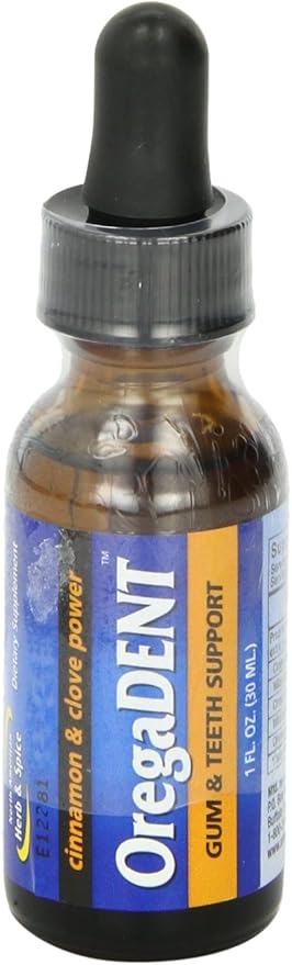NORTH AMERICAN HERB &amp SPICE OregaDENT Topical Oil - 1 fl. oz. - Healthy Teeth and Gums Support - Oral Health - Freshens Breath - Oregano Clove and Cinnamon Oil - Non-GMO - 220 Total Servings