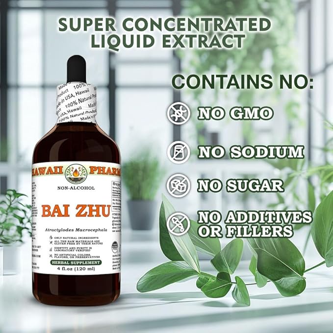 Bai Zhu (Atractylodes Macrocephala) Dry Rhizome Glycerite Made in Hawaii All Natural Vegan Lab Tested Alcohol-Free Liquid Extract - 32 fl.oz
