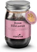 Charbrew Rose Hibiscus Tea - 16 Fine Mesh Pyramid Teabags with String &amp Tag in Reusable Glass Mason Jar | Premium Herbal Tea Blend with Rosehips Hibiscus &amp Rose Petals