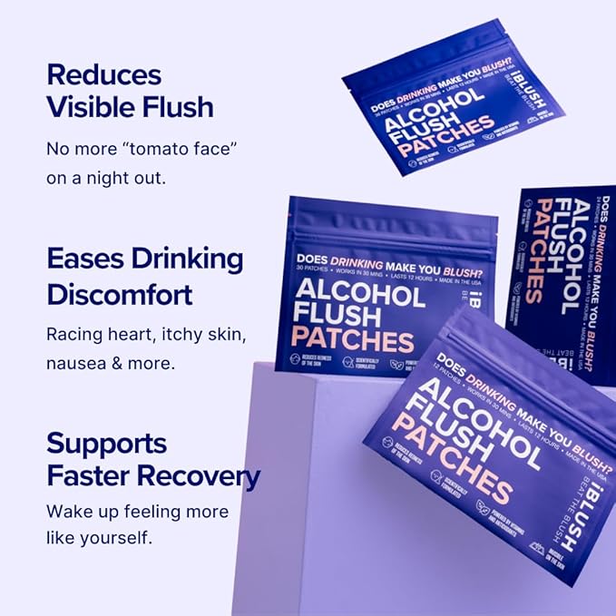Alcohol Flush Patches – Discreet Easy-to-Wear Support for Redness &amp Drinking Discomfort | Non-Ingestible Option for Asian Glow &amp Alcohol Sensitivity | 12 Patches