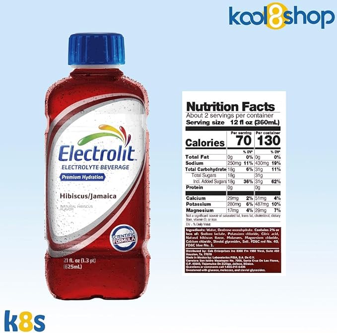 Electrolit Hibiscus-Jamaica Hydration Drink with Electrolytes 21 fl oz Plastic Bottles 9 Pack + 1 Microfiber Cooling Towel by KOOL8SHOP Infinite Deals