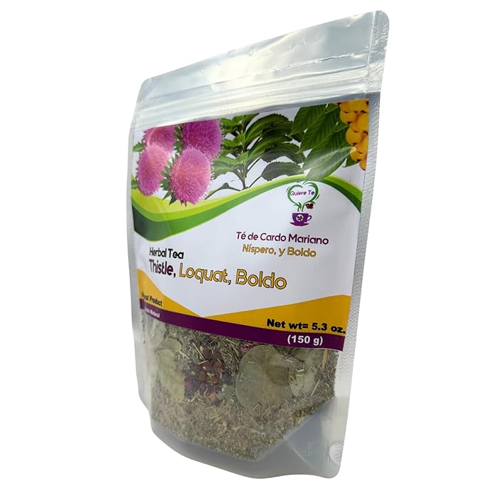 Cardo Mariano Milk Thistle Loquat Boldo Tea Quiere Te 100% Natural Blend Herbal Tea for Liver Detox Support Cleanse and Digest Non-GMO Sugar Free Caffeine-Free Up to 100 Cups 1 Bag