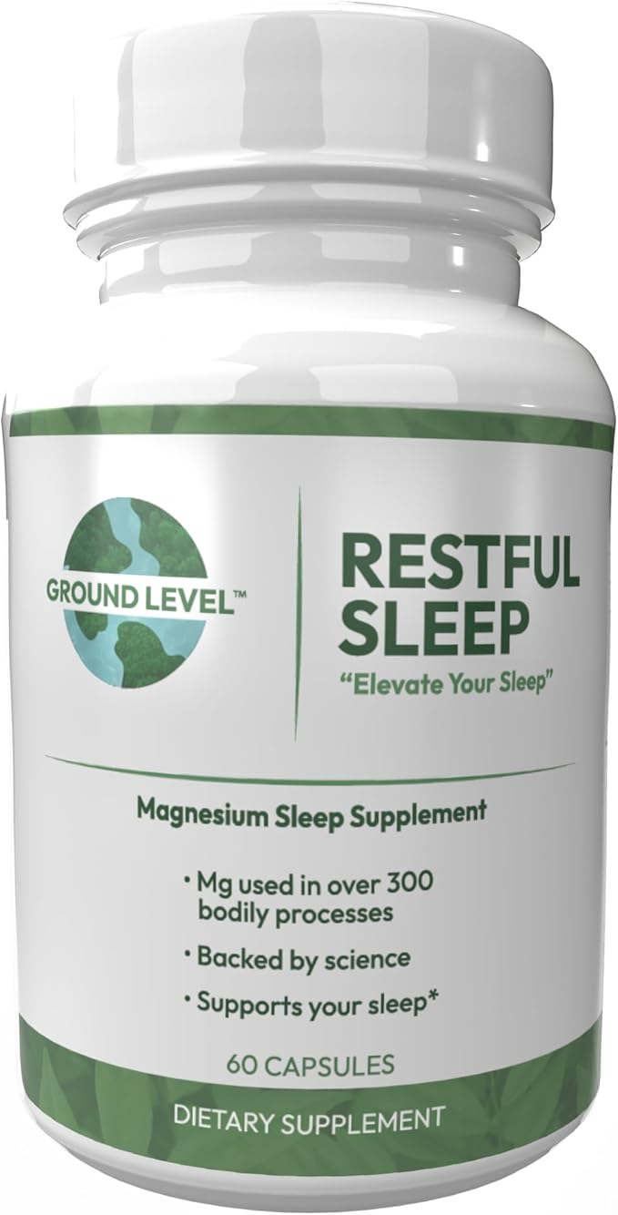 Ground Level Restful Sleep Formula with Advanced Sleep Blend Industry Leading 200mg Magnesium and L-Theanine for Adults Plus Melatonin Chamomile Lemon Balm Passionflower and Valerian Root