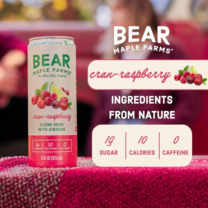 Bear Maple Farms | The Clean Soda Company | Low Calorie | No Artificial Sugar | Cran-Raspberry Clean Soda