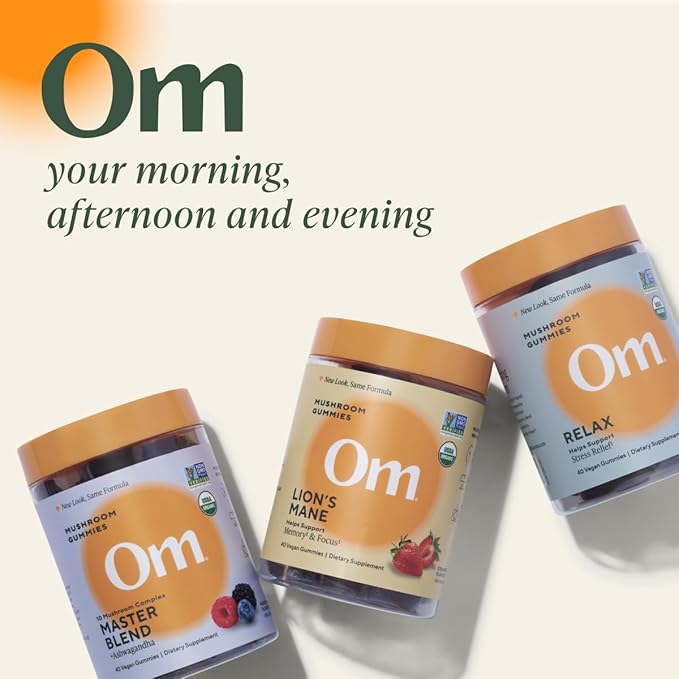 OM MUSHROOM SUPERFOOD Mushroom Gummies Variety Pack – Lion’s Mane Focus Reishi Relax &amp Master Blend Multivitamin – Supports Brain Mood Immune &amp Overall Wellness – 3 Pack 40 Count Each.