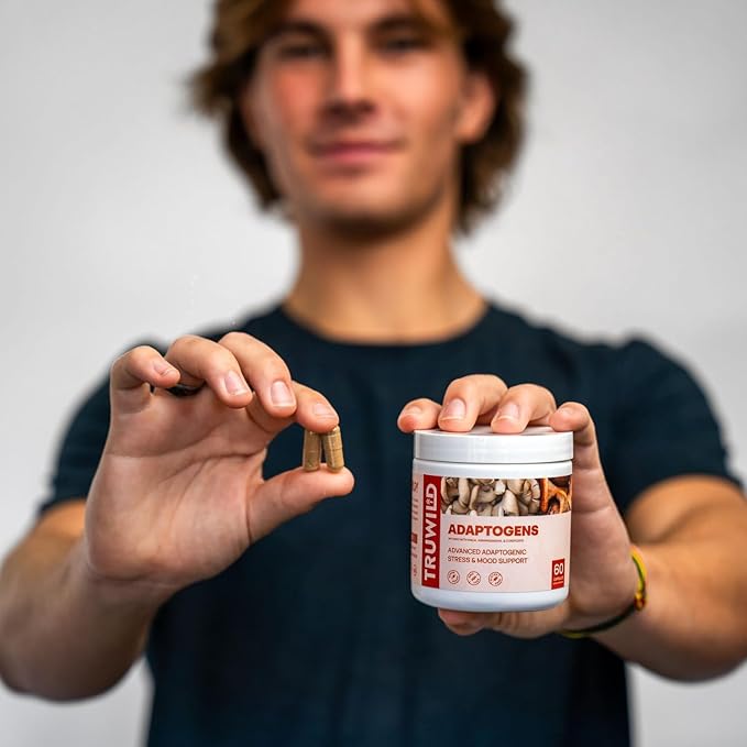 TruWild Adaptogen Blend with Cordyceps Maca Ashwagandha - Full Spectrum Mushroom Blend for Daily Support and Function All Natural Formula with 7 Key Ingredients 60 Capsules