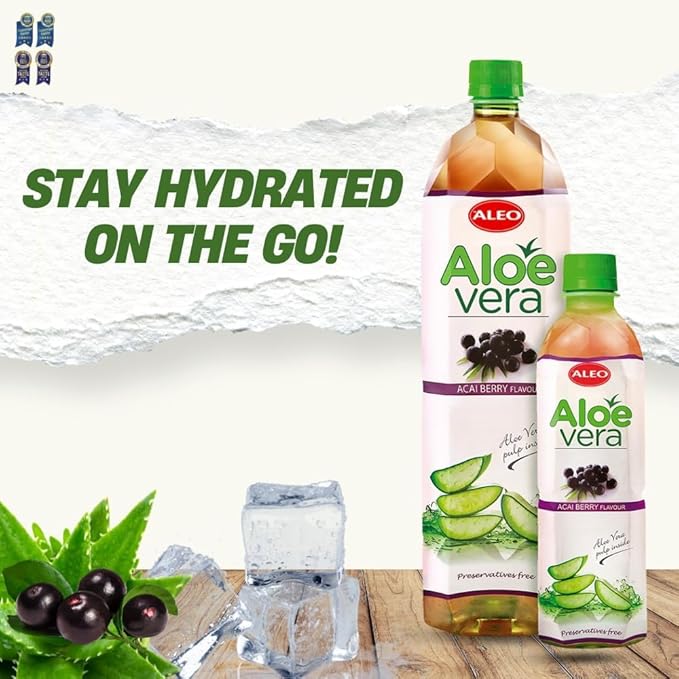 ALEO 0.5L Premium Acai berry Aloe Vera Drink - Natural No Preservatives No Artificial Colors Superior Taste Award 2025