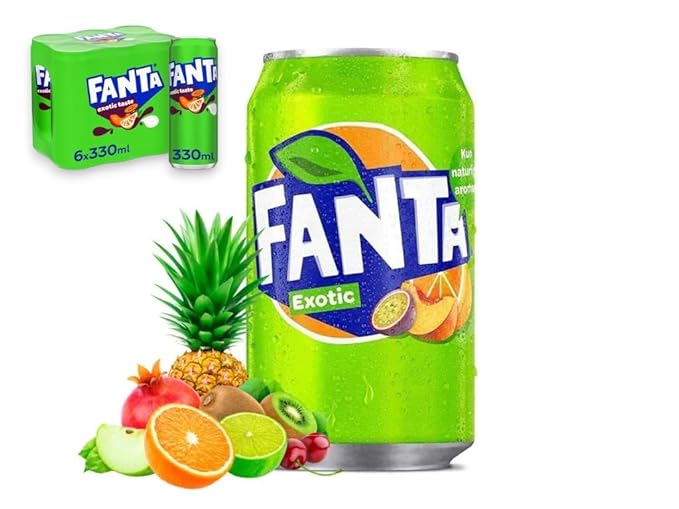 Fanta Soft Drink Exotic Flavor (Passion fruit Peach Orange) From Denmark 330ml Each Can (Case of 24)