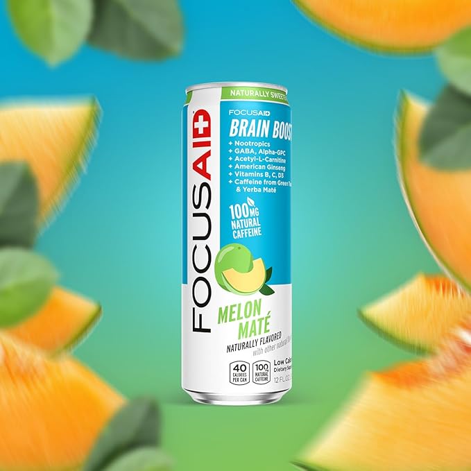 FOCUSAID Energy Blend Brain Boosting Nootropics Drink Alpha-GPC GABA B-Complex Yerba Mate Green Tea 100% Clean 100mg Natural Caffeine 12-oz. can 12 Pack