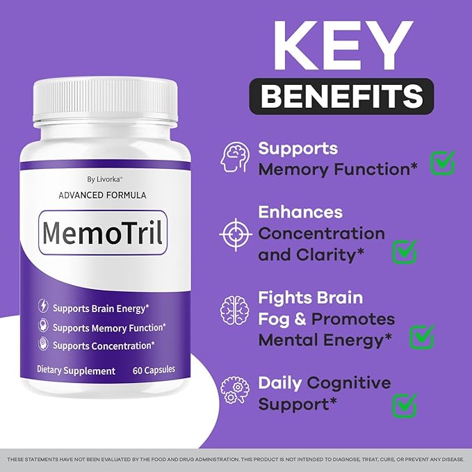 (2 Pack) Memotril Capsules - Official Memo Tril Advanced Brain Health Supplement Support Pills All Natural Formula Memotril Vitamins For Overall Health &amp Wellness Reviews 120 Capsules For 2 Mont