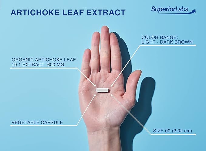 Superior Labs – Artichoke Leaf NonGMO Powerful with Caffeoylquinic Acid Natural Dietary Supplement to Support Healthy Metabolism Digestion Antioxidant – 600 mg Dosage – 180 Veg Caps