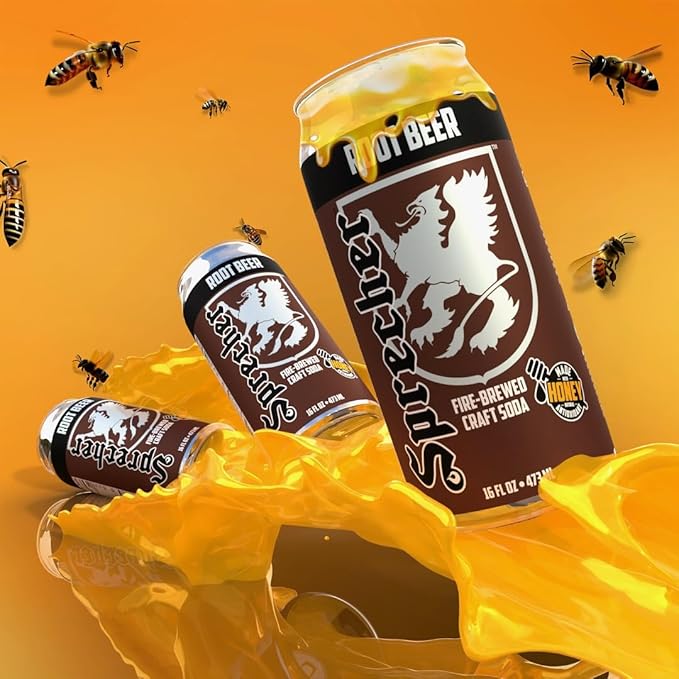 Sprecher Root Beer &amp Cherry Cola Craft Soda – Fire-Brewed with Real Honey Handcrafted Gourmet Beverages Caffeine-Free – 16 fl oz Cans (24 Pack Total)