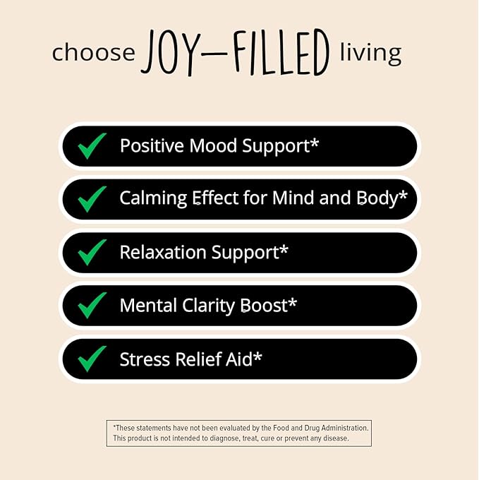 Joy-Filled Mood Support Supplement - 7 Herb Complex + St. Johns Wort (180 Ct) | Rhodiola Rosea Eleuthero Ashwagandha | Stress Relief – Helps Calm The Mind &amp Body | 100% Plant-Based Happy Pills