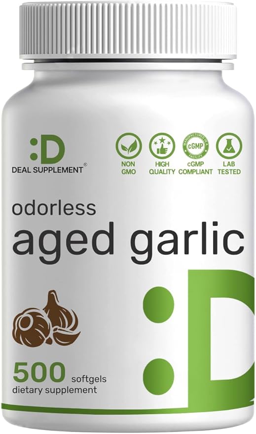 Odorless Aged Garlic 500 Softgels – Enhanced with MCT Oil - Fresh Allium Sativum Bulb Source – 2-Years Aged Garlic Extract – Non-GMO cGMP Manufactured