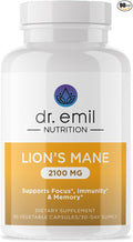 DR. EMIL NUTRITION 2100mg Organic Lions Mane Supplement Capsules - Focus Mental Clarity &amp Cognition - Nootropic Lion's Mane Mushroom Supplement with Organic Lions Mane