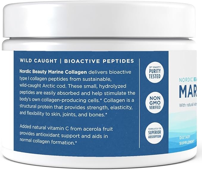 Nordic Naturals Nordic Beauty Marine Collagen Powder Strawberry - 5.29 Ounces - Collagen Powder Supplement for Healthy Skin Joints and Bones Vitamin C for Antioxidant Support - 30 Servings