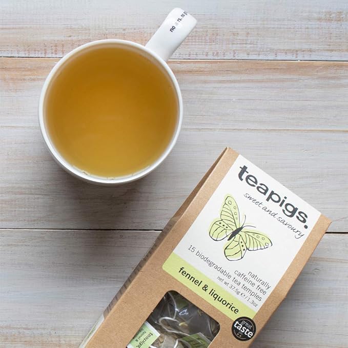Teapigs Fennel &amp Liquorice Herbal Tea Bags Made With Whole Tea Leaves Natural Ingredients Non-GMO Caffeine-Free – 90 Count (6 Packs of 15 Teabags)