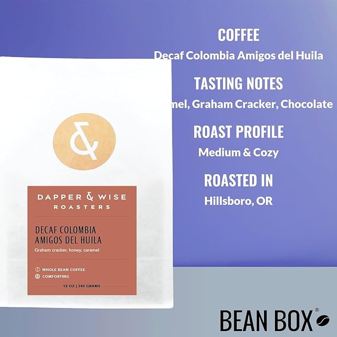 Decaf Colombia Amigos del Huila - Roasted by Dapper &amp Wise - Freshly Ground Coffee - 12 Ounce Bag