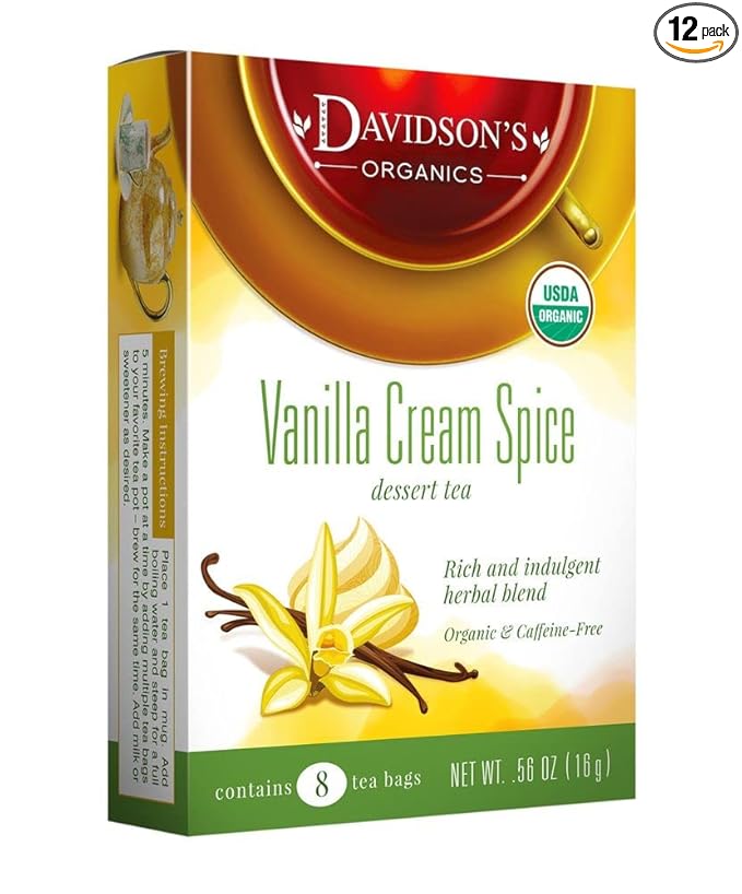 Davidson's Organics Vanilla Cream Spice 8-count Tea Bags Pack of 12