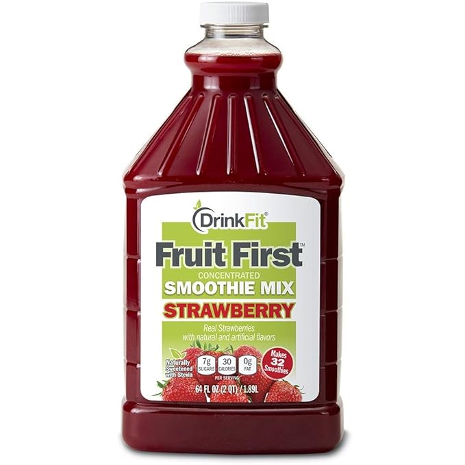 DrinkFit Fruit Smoothie | Real Fruit Puree Low Sugar Gluten-Free &amp Non-GMO Strawberry Smoothie Mix - Makes 32 Smoothies 64 Fl Oz (Strawberry)