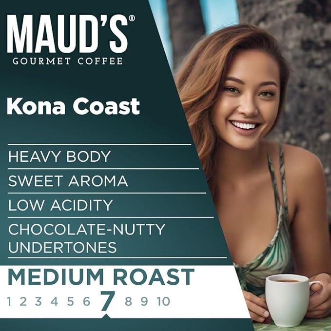 Maud's Kona Coffee Pods 50ct Medium Roast Coffee in Single Serve Pods – 100% Arabica Coffee Compatible with Keurig K Cups Maker