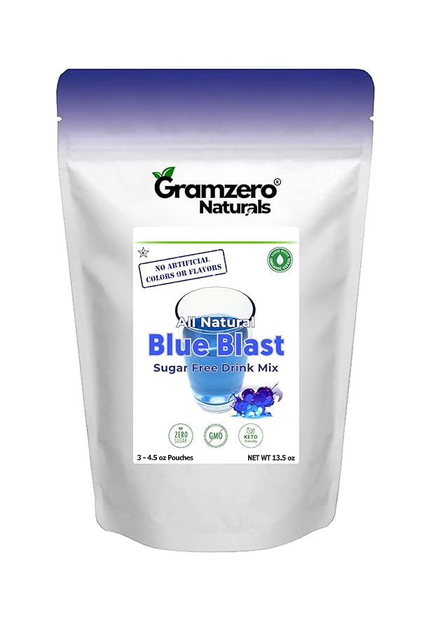 GramZero All Natural Blue Blast Zero Calorie Sugar Free Drink Mix Great For Nutrition Club Loaded Tea Stevia Sweetened