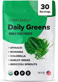 Complement Daily Greens Powder Super Greens Powder Superfood- Wholefoods Organic Chlorella Powder Barley Grass Juice Powder Broccoli Sprouts- Immune Support Brain Health Metal Detox- 30 Servings