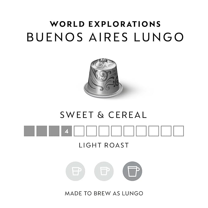 Nespresso Capsules Original Line Buenos Aires Lungo Light Roast Coffee 50 Count Espresso Coffee Pods