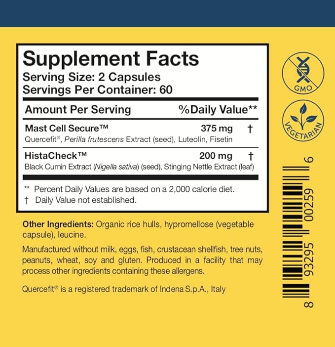 Researched Nutritionals HistaQuel - Dual-Action Histamine &amp Mast Cell Support Formula - Clinically Researched Flavonoid &amp Herbal Formula with Stinging Nettle &amp Black Cumin Seed Oil 120 Ca