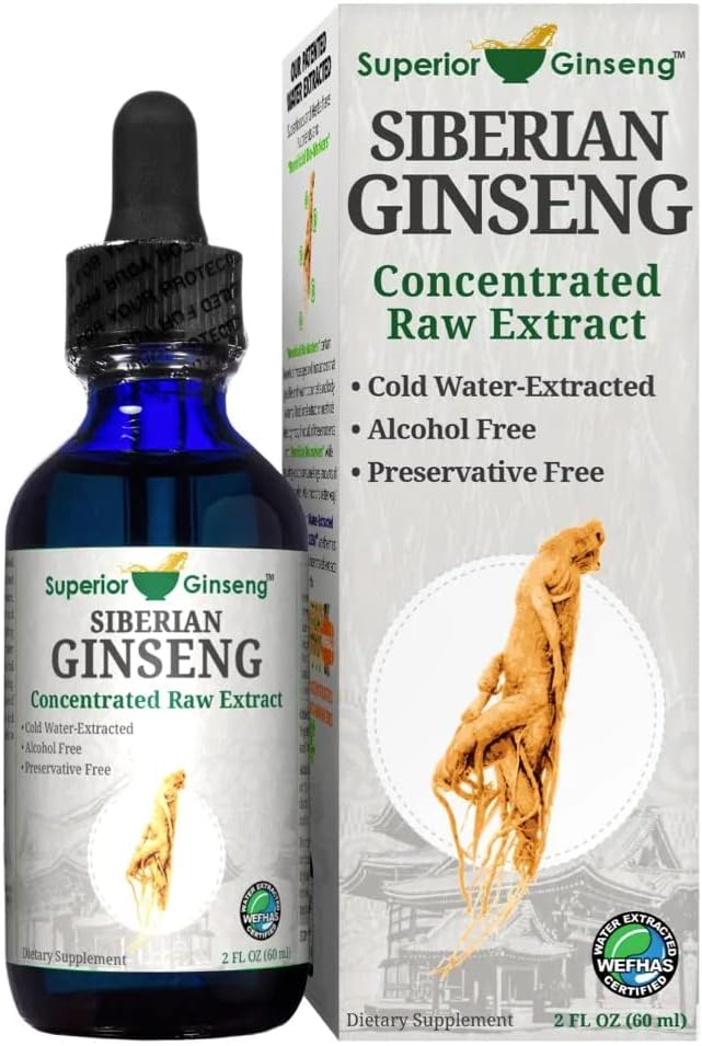 Siberian Ginseng Root Extract - Organic Ingredients &amp Alcohol Free - 2oz - Patented Cold Fulvic Mineral Water Extracted - Adaptogen - Immune Support for People &amp Pets