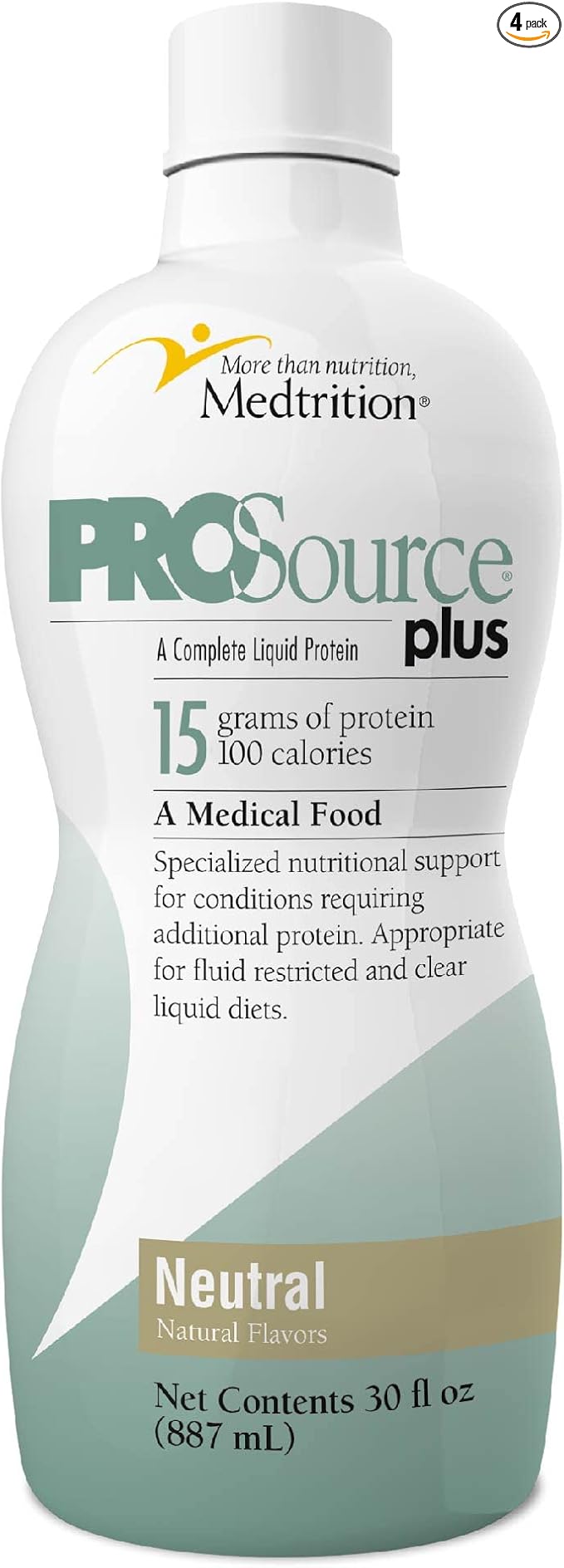 Liquid Collagen peptides Type I III 15 Grams Protein per oz. | Plus Neutral Bottles 4 Pack Medtrition|