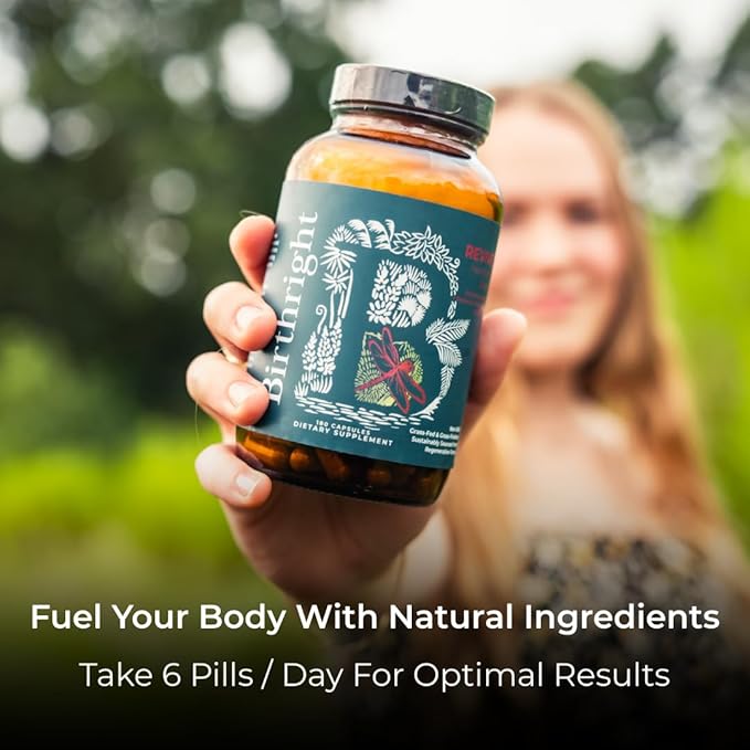 Birthright Female Hormone Support for Energy Fertility Menstrual Cycle Ovulation Pregnancy and Menopause… All Natural Animal Based Liver Kidney Magnesium Red Raspberry Herbal Blend Revive