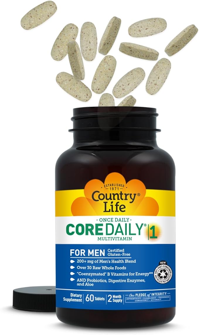 Country Life Core Daily-1 for Men - Multivitamin with Probiotics Saw Palmetto Pumpkin Seed Extract and Coenzymated B Vitamins - Gluten-Free and Vegetarian - 60 Tablets